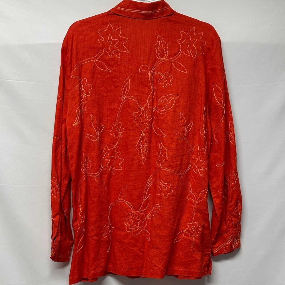 Josephine Chaus Women’s 100% Linen Floral Embroidered Button Down Shirt 16 - Picture 3 of 4